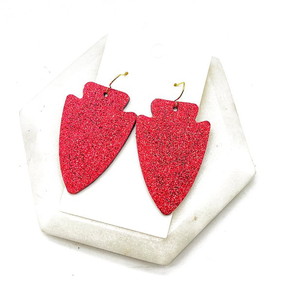 Red Glitter Leather Arrowhead KC Chiefs Earrings