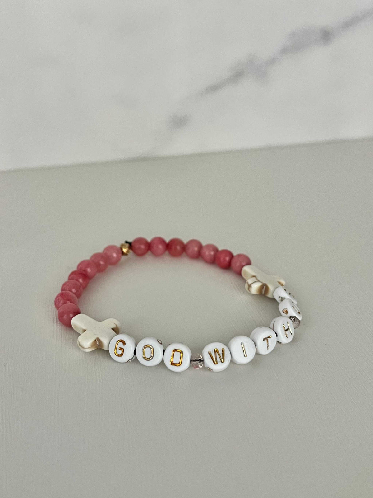 Pink Marble God With Us Bracelet | Handmade Faith-Inspired Jewelry