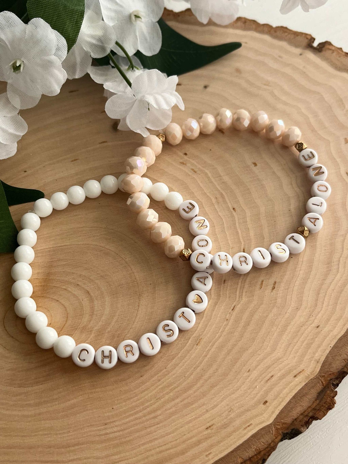 Bead Bracelet Christ Alone Peach or White Christian Jewelry