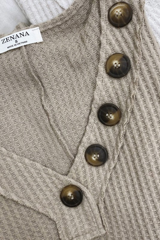 Brushed Thermal Waffle Button Detail Sweater