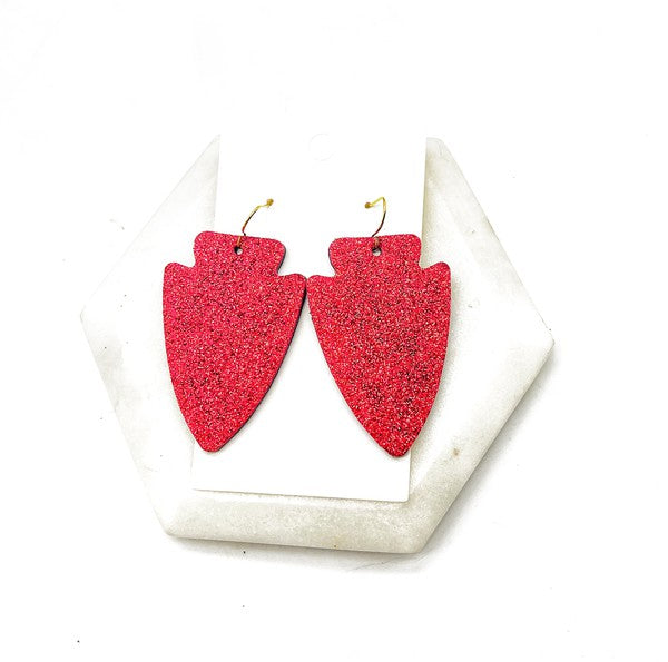 Red Glitter Leather Arrowhead KC Chiefs Earrings