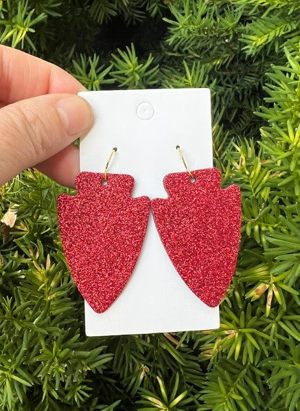 Red Glitter Leather Arrowhead KC Chiefs Earrings