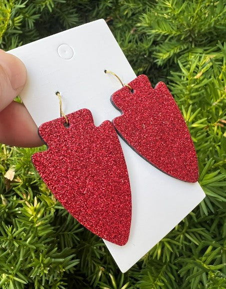 Red Glitter Leather Arrowhead KC Chiefs Earrings