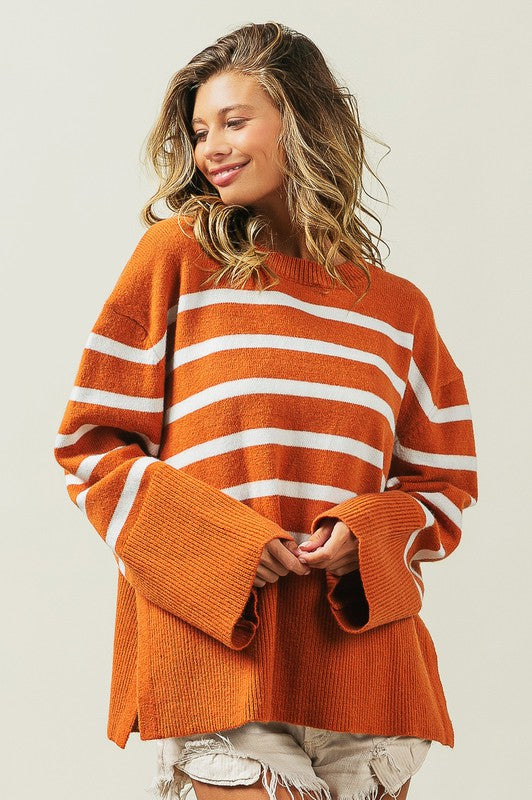 Ribbed Hem Stripe Sweater