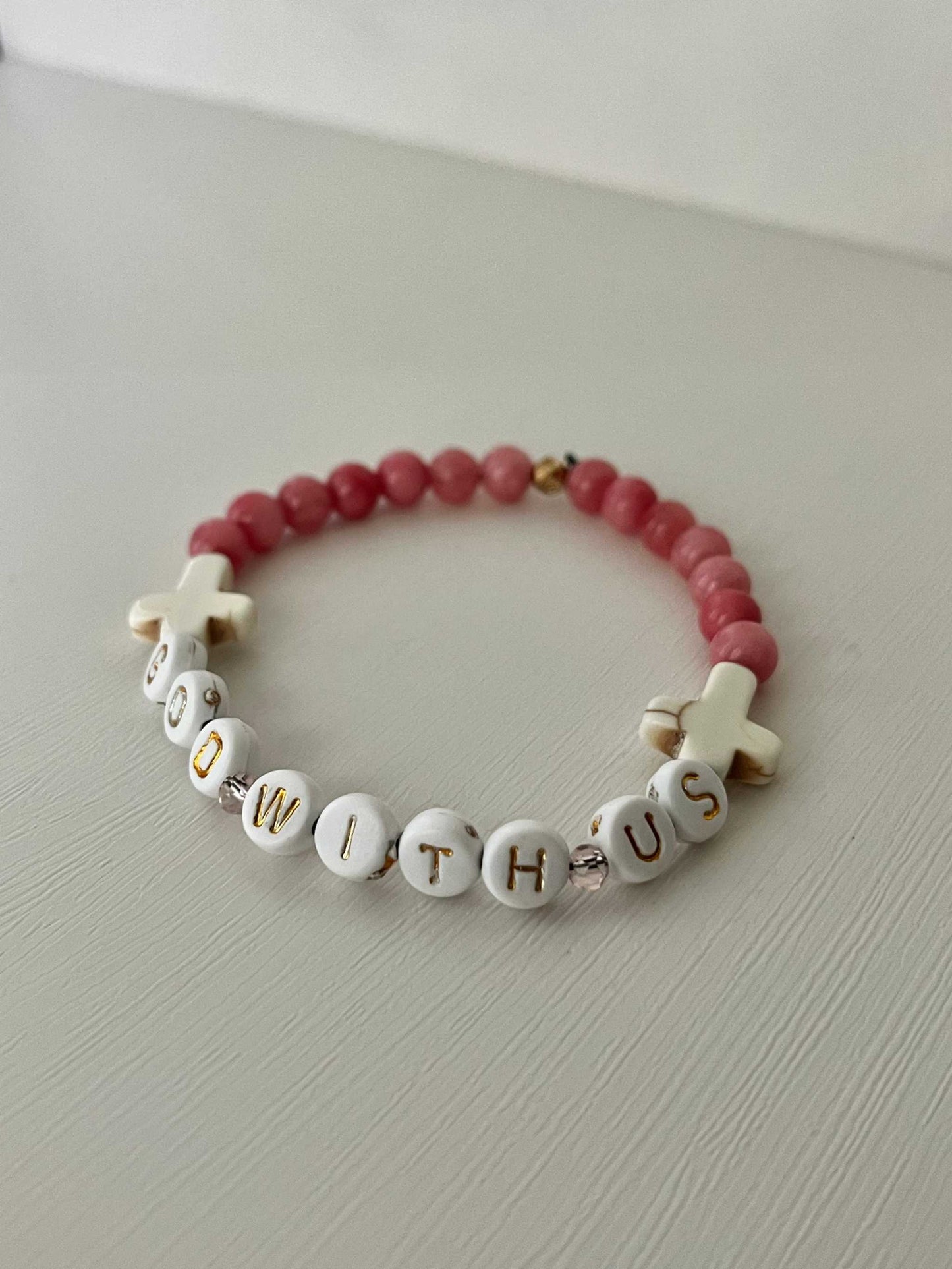 Pink Marble God With Us Bracelet | Handmade Faith-Inspired Jewelry