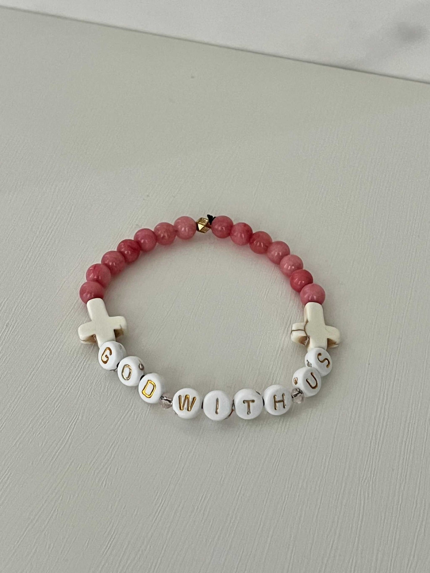 Pink Marble God With Us Bracelet | Handmade Faith-Inspired Jewelry