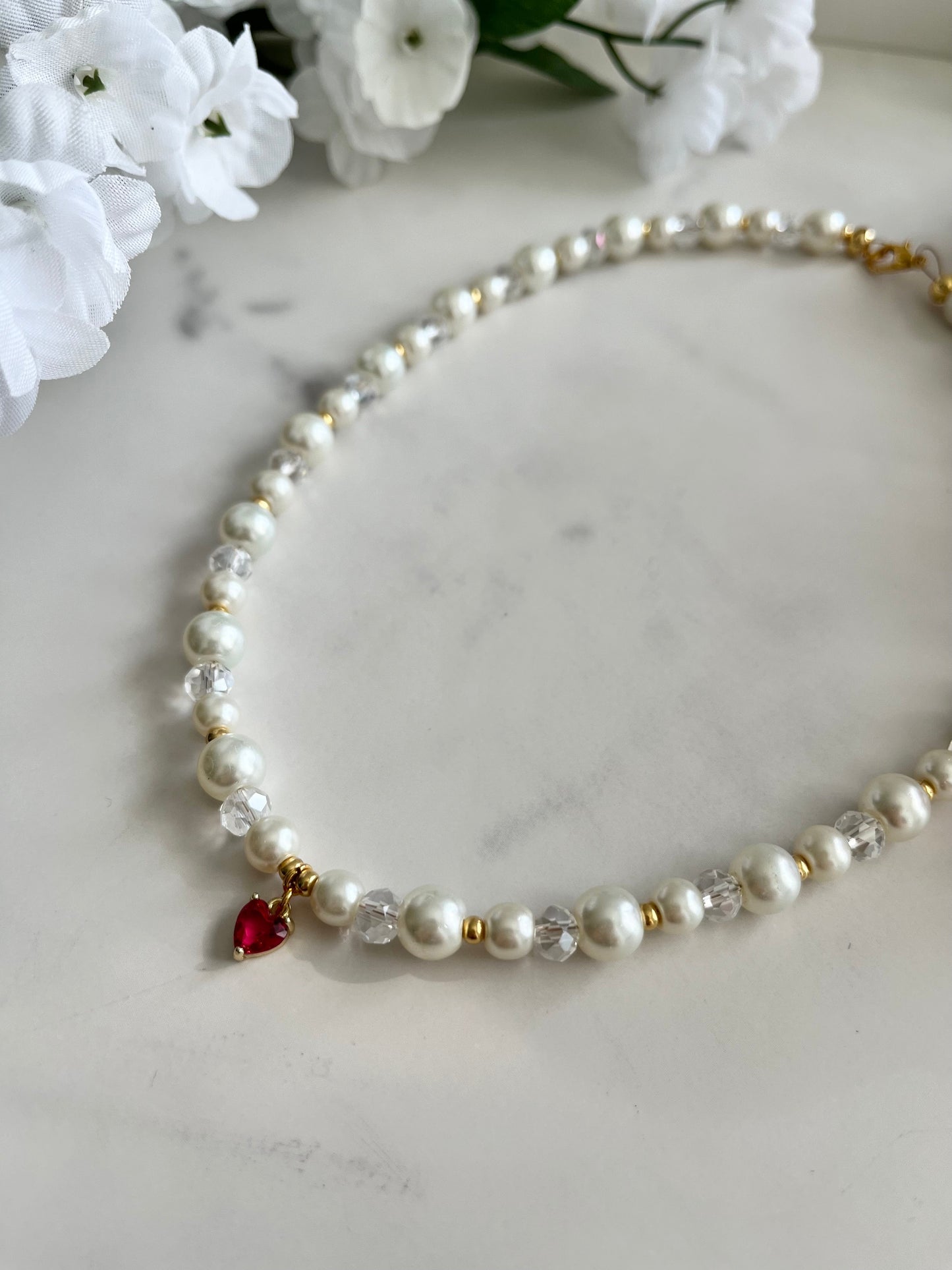 Gold Necklace Pearl Glass Heart Pendant – Christian Jewelry