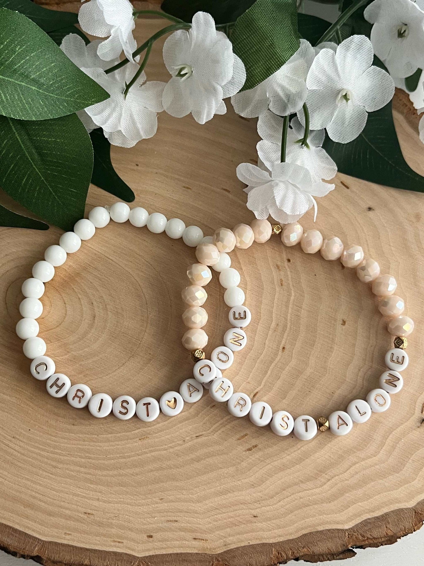 Bead Bracelet Christ Alone Peach or White Christian Jewelry