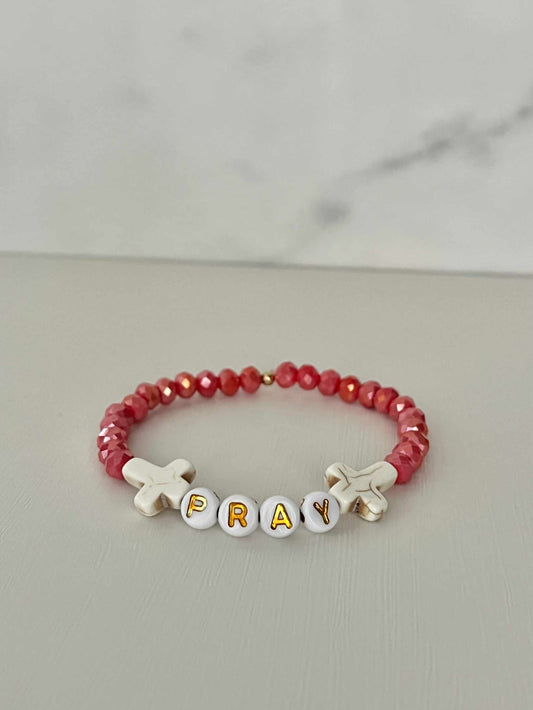 Pray Red Faceted Beaded Bracelet | Handmade Christian Jewelry