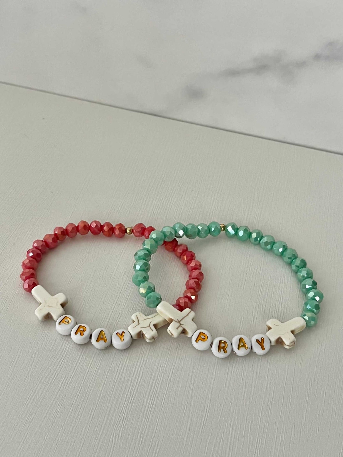 Pray Red Faceted Beaded Bracelet | Handmade Christian Jewelry